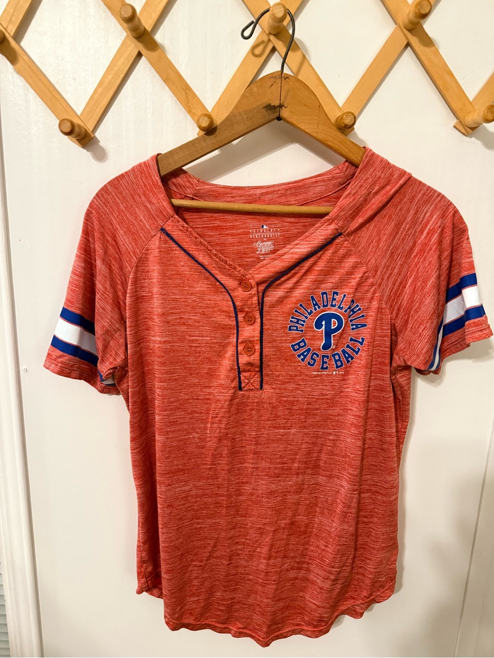 MLB Philadelphia Phillies Red Short-Sleeve Henley Jersey